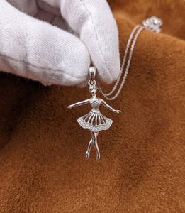 Pendentif ballerine en argent sterling 925 massif, plaqué or, avec zirconias, bijou fin pour femme - Product Image 1
