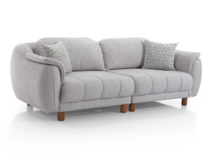 Luxury Solid Teak <b>Wood</b> <b>Sofa</b> Set Modern Light Gray 3 2 1 1 Seater Curved <b>Sofa</b> Coffee Table Japandi Villa Living Room Furniture - Product Image 5