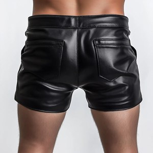 Shorts pour femme taille mi-haute coupe skinny noir en Spandex/Polyester/Cuir PU imperméable style HIGH STREET avec logo personnalisé et braguette boutonnée - Product Image 5