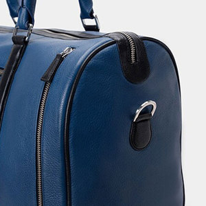 Unisex Genuine <b>Leather</b> Duffle <b>Bag</b> Blue Solid Color Zipper Closure Casual Gym Fitness <b>Bag</b> 30-40L Capacity <b>Soft</b> Handle - Product Image 6