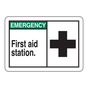 Señal de Emergencia para Estación de Primeros Auxilios Brady, Señal de Advertencia de PVC de Alta Visibilidad para Uso en Interiores/Exteriores - Product Image 1