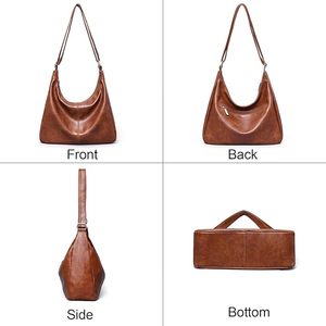 Bolso Hobo de Cuero Genuino para Mujer de la Mejor Calidad, con Cierre de Cremallera, Correa de Hombro Ajustable, Color Marrón, Estilo Clásico, para Uso Diario - Product Image 2