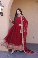 Vestido de Fiesta Diwali Premium para Mujer, Diseño de Alta Costura, con Bordado Floral Falso, Lentejuelas Zari, Largo hasta el Tobillo, Sin Arrugas, Reversible, Listo para Usar