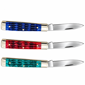 Couteaux de poche pliants bleus, or et argent avec lame en acier inoxydable, manche texturé, design classique traditionnel, utilitaire EDC - Product Image 3