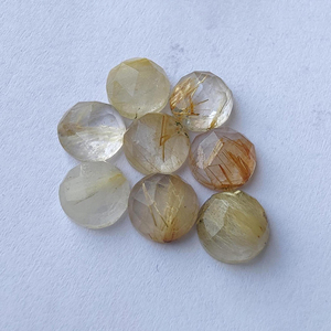 พลอยรูไทล์สีทองธรรมชาติทรงกลมเจียระไนแบบเช็คเกอร์คัท ขนาดมาตรฐาน สำหรับทำเครื่องประดับ ขายส่งทุกขนาด - Product Image 1