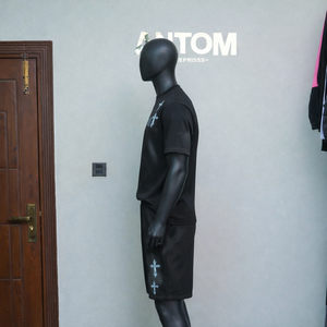 ชุดลำลองผู้ชาย 2 ชิ้น เสื้อยืดแขนสั้นทรงหลวม กางเกงขาสั้น คอกลม ระบายอากาศได้ดี น้ำหนักเบา ผ้าฟลีซ 100% ผ้าฝ้าย สำหรับฤดูร้อน - Product Image 3