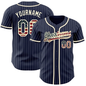 Venta al por Mayor del Jersey de Béisbol Auténtico OMMIZ INDUSTRY, Personalizado con la Bandera de EE. UU. en Rayas Blancas y Azules, Estilo Vintage - Product Image 1