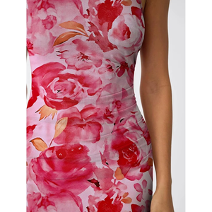 Vestido Maxi Ajustado Talla Grande para Mujer con Estampado Floral, Vestido de Fiesta y Club con Mangas Fruncidas y Abertura Lateral sin Mangas - Product Image 4