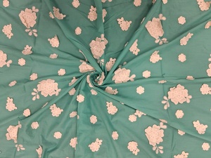 Wholesale Factory Premium Sea Green 3D Floral Applique Cotton Fabric – Intricate Raised White Rose Embroidery for Dresses - Product Image 5