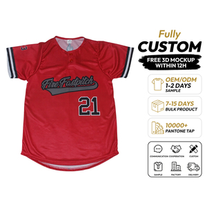 Maillot de softball personnalisé à sublimation, col en V, 2 boutons, antibactérien, manches courtes, uniforme d'équipe rouge, unisexe, vente en gros, 100% polyester - Product Image 1