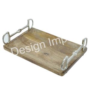 Exhibición de bandejas de madera de almacenamiento de gran espacio con asas sólidas de aluminio Colección de cocina Bandeja de servicio de lujo con OEM personalizado - Product Image 1