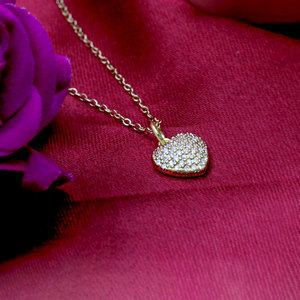 925 Sterling Silver Gold Plated Heart Pendant Necklace White CZ Pave Setting <b>Cable</b> Chain Wholesale Jewelry - Product Image 5
