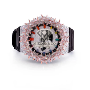 Montre en quartz MIKDIO & CO de luxe avec diamants en moissanite, lunette à pointes, bracelet en silicone, unisexe - Product Image 6