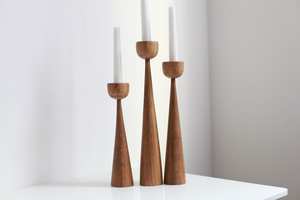 Ensemble de 3 chandeliers en bois, style scandinave, rustique primitif, porte-bougies de style japonais, supports de bougies en bois naturel - Product Image 2