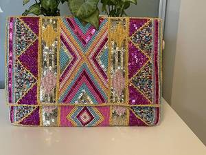 Bolsa de Joyería Hecha a Mano con Cuentas, Bolsa Rectangular Magnética para Empaque, Estilo Vintage, Bolsa de Almacenamiento Forrada, Diseño Negro, Blanco y Dorado - Product Image 2