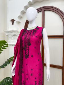Indian Boutique Roman <b>silk</b> With Multi Thread Sequence work Salwar Kameez Bridal Wedding Festive Ethnic Indian Pakistani Outfit - Product Image 4