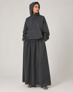 Ensemble jupe longue et sweat à capuche musulman pour femme, tenue islamique modeste 2 pièces, en Spandex/Polyester, infroissable - Product Image 2