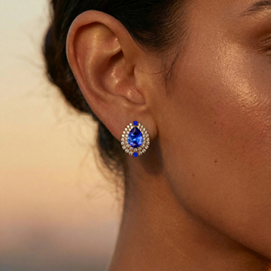 Classic 18K Solid Rose Gold <b>Earrings</b> <b>Cute</b> Trendy Women's Fine Studs Halo Pear Shaped Lab Grown Blue Sapphire OEM Anniversary - Product Image 2