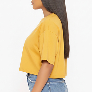T-shirt décontracté à col rond pour femme, coupe classique, 100 % coton jersey, manches courtes, couleur unie, avec applications estivales – Prix de gros - Product Image 6