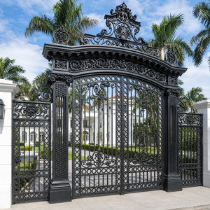 black wrought <b>iron</b> mansion gate with ornate scroll design premium metal entrance door for villa farmhouse hotel resort - Product Image 3