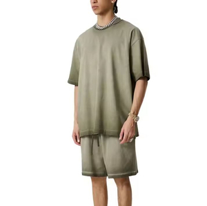 Ensemble deux pièces personnalisé de haute qualité pour homme : chemise et short décontractés d'été, effet délavé, pour adultes - Product Image 3
