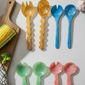 Premium Resin <b>Salad</b> Server Set <b>Salad</b> <b>Tools</b> Handmade Colorful Marbling Patterns Eco-Friendly Dishwasher Safe - Product Image 3
