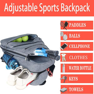 Premium Water Resistant Tennis Backpack Stylish Grey <b>Racket</b> Carrier with Padded Shoulder Straps - Product Image 3