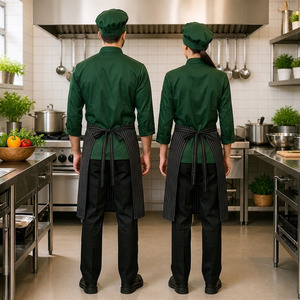 Conjunto de Uniforme de Chef de 4 Piezas, Chaqueta, Delantal, Gorro y Pantalones de Poliéster y Algodón, Transpirable, Antipilling, Ropa de Trabajo - Product Image 2