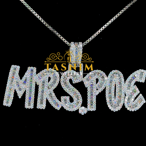Pendentif lettre MRSPOE en moissanite VVS glacée TASMIN, taille brillant, micro-incrustation, plaqué or rose, argent 925 certifié - Product Image 3