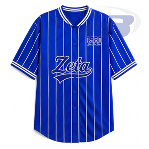 Camiseta de Béisbol a Rayas Azules para Mujer de la Hermandad Zeta Phi Beta ZPB, Camisa Casual de Manga Corta con Botones para Mujer ZPB - Product Image 1