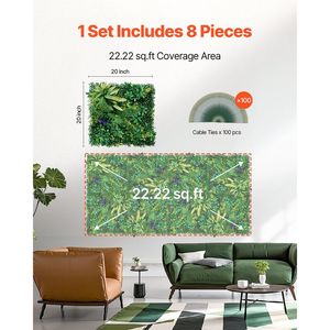 8 Pannelli 3D da 20 x 20 Pollici per Pareti Interne/Esterne, in Erba Artificiale, Pannello Decorativo Verde Bosso ed Edera - Product Image 6