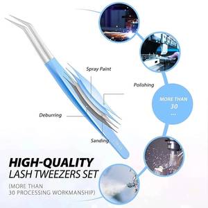 Precision Stainless Steel <b>Eyelash</b> Tweezers Set with Smooth Tips Blue Handle 6-Piece Kit for Lash Extension <b>Application</b> - Product Image 5