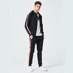 Ensemble de survêtement noir à capuche pour homme, sweat-shirt à fermeture éclair à manches longues avec poches latérales, tenue décontractée d'automne, coupe régulière rayée - Product Image 3