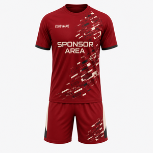 เสื้อฟุตบอลแขนสั้นแบบแร็กแลนพิมพ์ลายด้วยความร้อนตามสั่ง ผ้าโพลีเอสเตอร์ซับเหงื่อ คอและปลายแขนเสื้อแบบตัดกัน สำหรับสโมสรส่วนตัว รุ่นใหม่ - Product Image 2