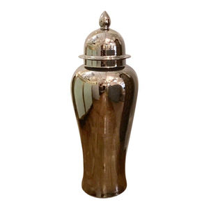 Modern Beige Decorative Ginger Jar With Gold Lid Minimalist Home Decor Storage Jar For Living Room Hotel Shelf Display - Product Image 3