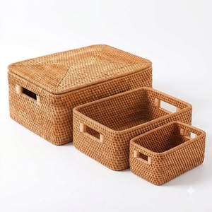 Cesta de Mimbre Hecha a Mano con Asa, Cesta de Almacenamiento Tejida Natural, Cesta de Bambú Ecológica para Organización del Hogar y Cocina - Product Image 2
