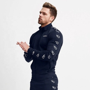 Traje de gimnasio personalizado para hombre, traje de marca de diseñador, bordado con Logo, cremallera frontal, traje de sudor de cuello alto - Product Image 3
