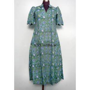 Robe élégante décontractée en coton pour femme, à manches courtes, imprimée, coupe trapèze, tunique moulante, longueur midi, vêtement de mode féminin - Product Image 3