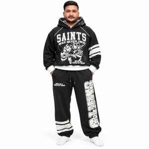 Ensemble survêtement homme molletonné épais avec sweat à capuche imprimé et pantalon de jogging, style streetwear, personnalisable avec logo, vente en gros OEM - Product Image 3