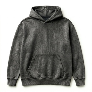 High Quality Acid Wash Zipper-Up Winter Hoodie Men's Vintage Distressed Cotton Pullover Oversized <b>Waterproof</b> Drop Shoulder - Product Image 1