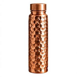 Copper Eco-Friendly Outdoor <b>Water</b> <b>Bottle</b> with Geometric Diamond Pattern Faceted Design Pure <b>Metal</b> Drinking Flask - Product Image 3