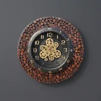 Horloge murale en bois rustique avec engrenages mécaniques et mouvement silencieux, design analogique circulaire pour la décoration de la maison