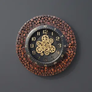 Horloge murale en bois rustique avec engrenages mécaniques et mouvement silencieux, design analogique circulaire pour la décoration de la maison - Product Image 3