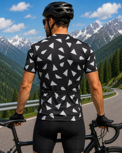 Maillot de cyclisme à manches courtes pour homme, noir et blanc, motif géométrique, sublimation personnalisée, respirant, séchage rapide, course sur route - Product Image 4