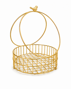 SAFA INTERNATIONAL Gold Metal <b>Wire</b> <b>Storage</b> <b>Basket</b> Circle Bird Handle Eco-Friendly Multifunction Kitchen <b>Storage</b> Elegant Home - Product Image 2