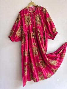 Pink Animal Print Maxi <b>Dress</b> With Puff Sleeves <b>Loose</b> Fit O-Neck Casual Summer <b>Dress</b> Breathable Woven Fabric - Product Image 4