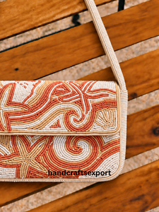 Bolso Bandolera de Hombro Hecho a Mano con Cuentas Color Crema y Naranja Óxido para Mujer, Venta al Por Mayor, Diseño Personalizado, Bordado de Cuentas de Primera Calidad - Product Image 2