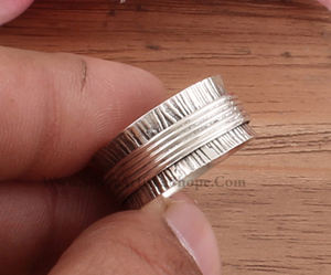 Anillo Giratorio de Cinco Capas con Bisel de Turquesa en Plata de Ley 925, Anillo Antiestrés para Mujeres y Hombres, Estilo Boho - Product Image 5