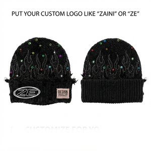 หมวกบีนนี่อะคริลิคพรีเมียม ZAINI สำหรับทุกเพศ 320GSM สีดำ หมวกฤดูหนาวพร้อมลายปักสไตล์ตัวอักษร - Product Image 1