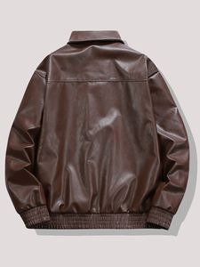Fashion Long Sleeve Loose Fit PU Leather Coat Varsity Biker <b>pilot</b> <b>Jacket</b> for Men Leather - Product Image 2